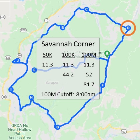Milage chart for Savannah Corner